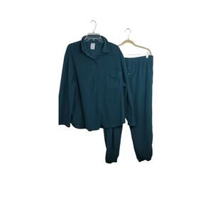 3988)PINK Victoria Secret  Green Polar Fleece Pajama set Size XXL